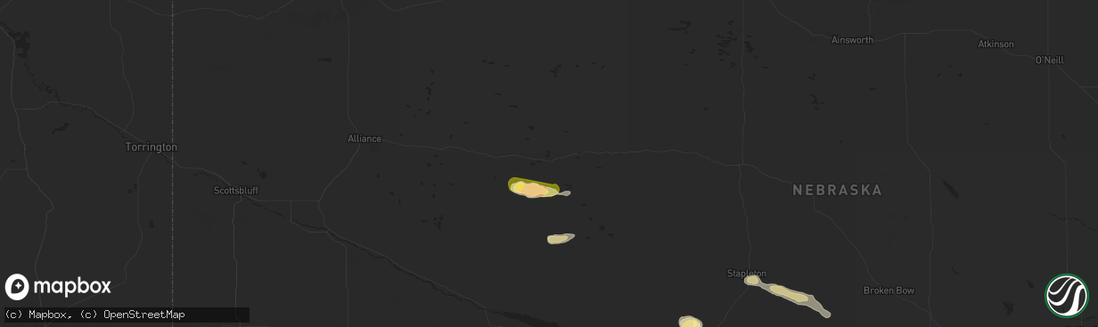 Hail map in Hyannis, NE on June 1, 2024