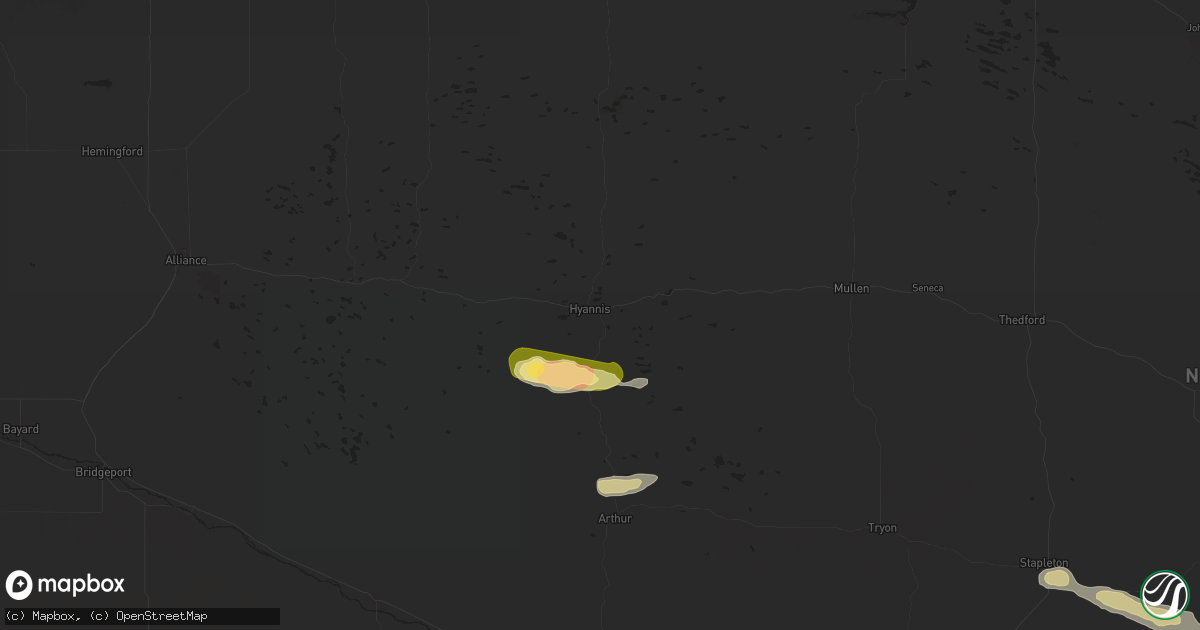 Hail map in Hyannis, NE on June 1, 2024