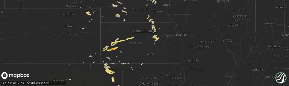 Hail map in Kansas on June 1, 2024