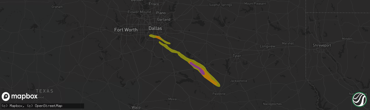 Hail map in Kemp, TX on June 1, 2024