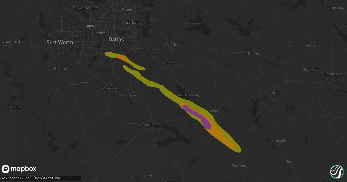 Hail map in Kemp, TX on June 1, 2024