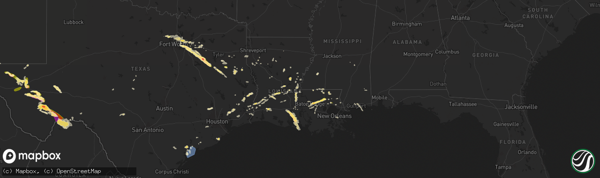 Hail map in Louisiana on June 1, 2024
