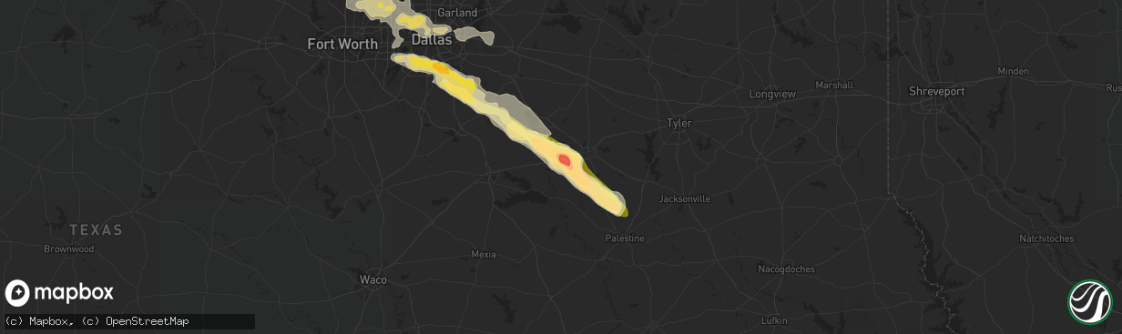Hail map in Malakoff, TX on June 1, 2024