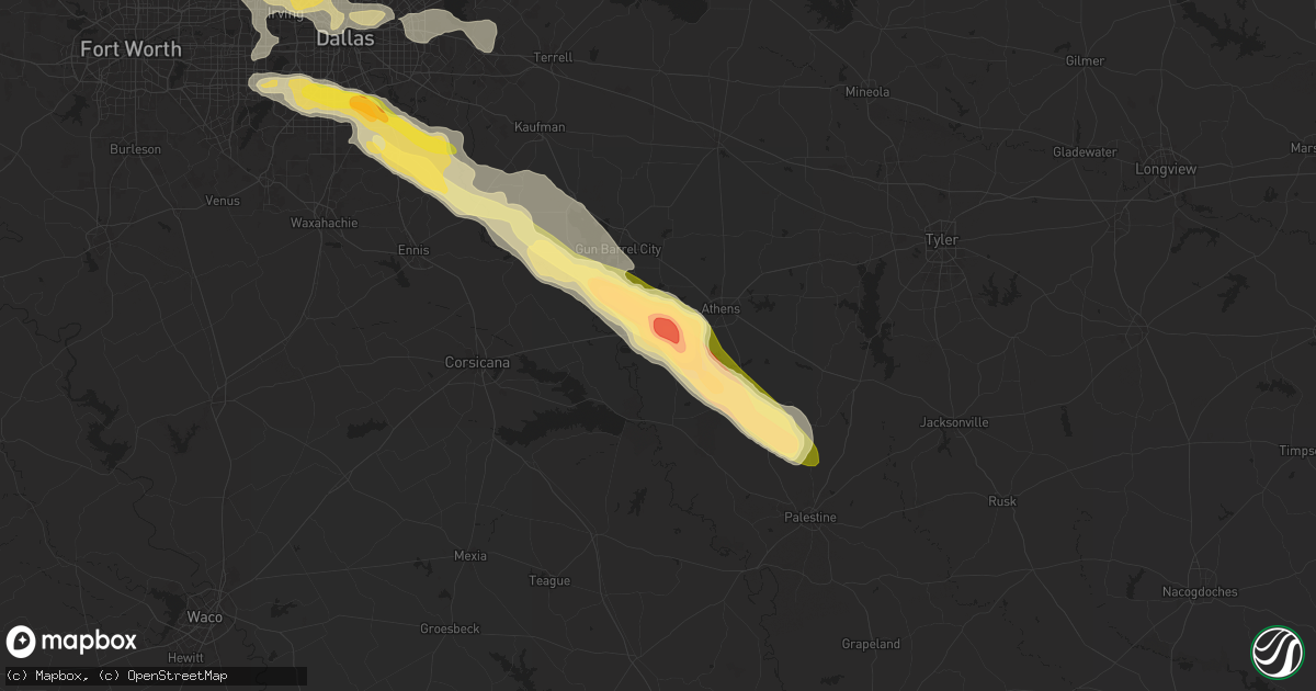Hail map in Malakoff, TX on June 1, 2024