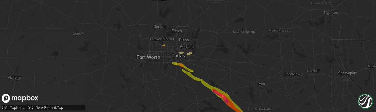 Hail map in Mesquite, TX on June 1, 2024