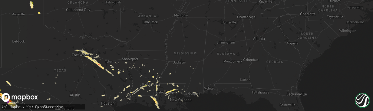 Hail map in Mississippi on June 1, 2024