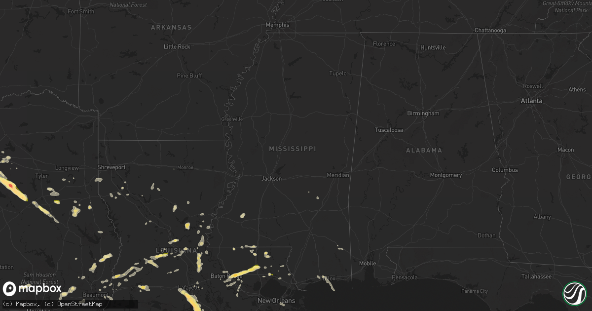 Hail map in Mississippi on June 1, 2024