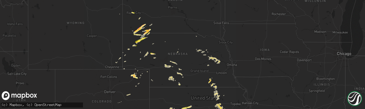 Hail map in Nebraska on June 1, 2024