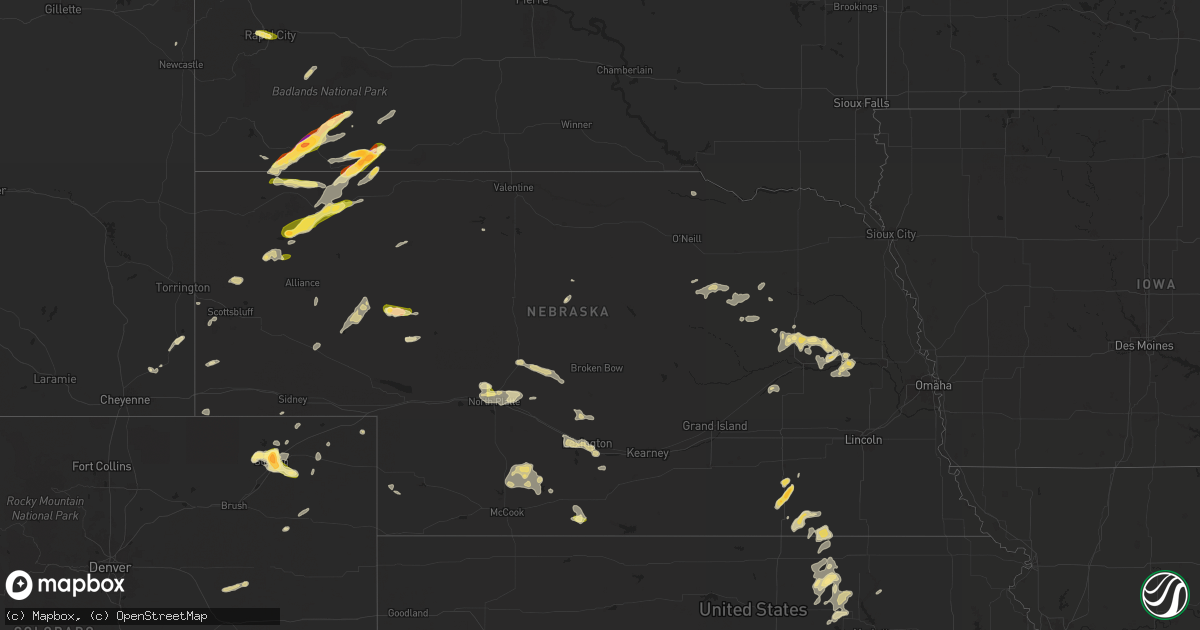 Hail map in Nebraska on June 1, 2024