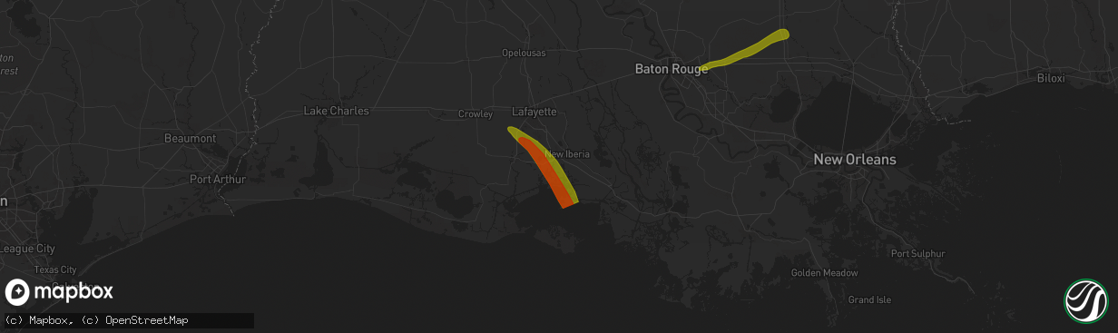 Hail map in New Iberia, LA on June 1, 2024