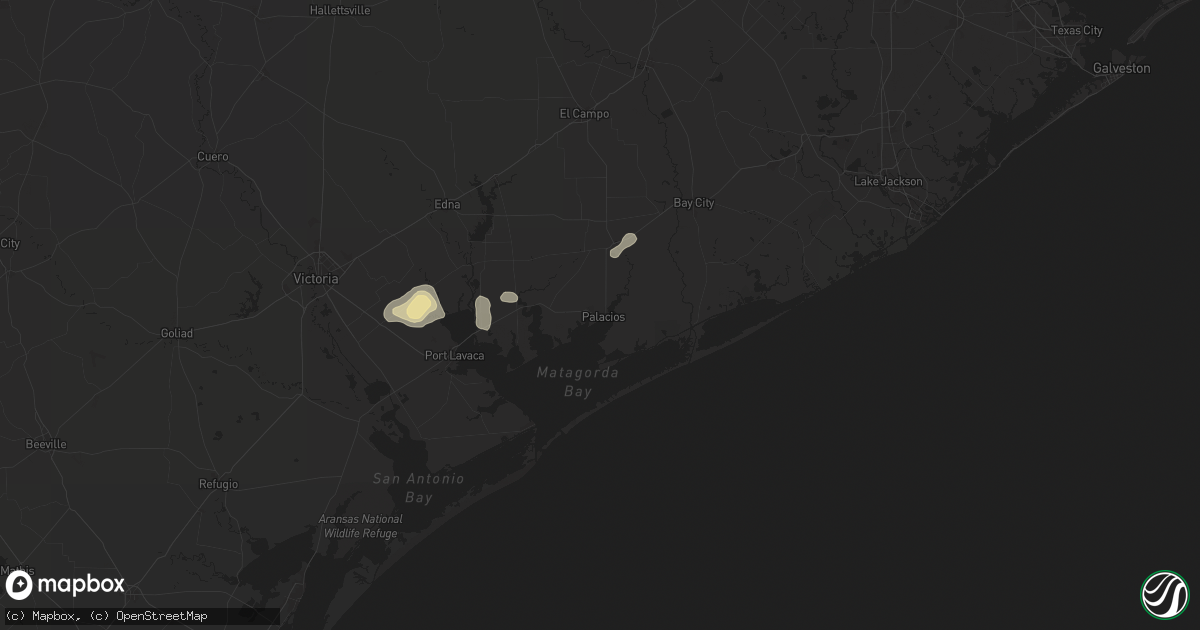 Hail map in Palacios, TX on June 1, 2024