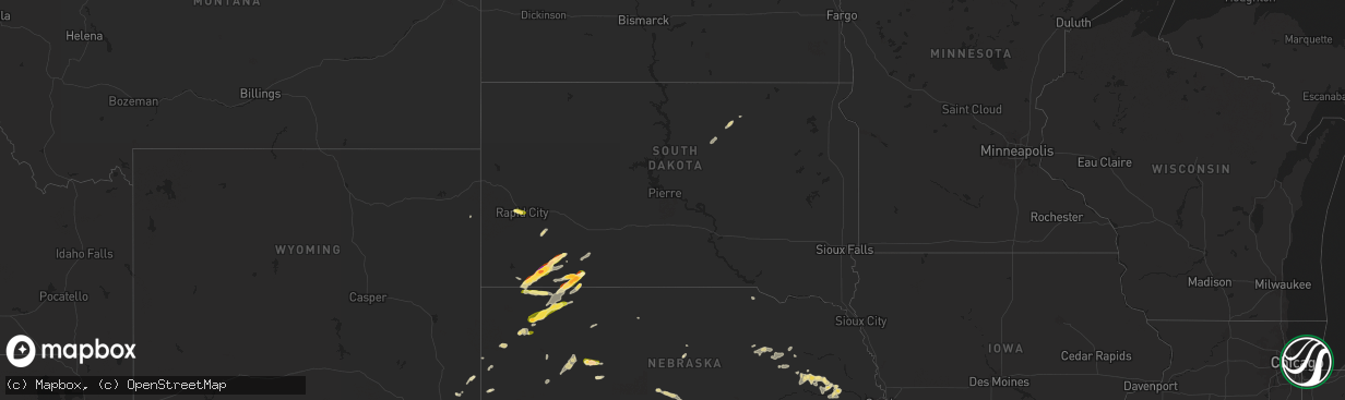 Hail map in South Dakota on June 1, 2024