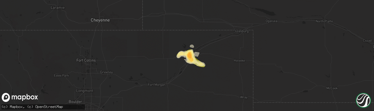 Hail map in Sterling, CO on June 1, 2024