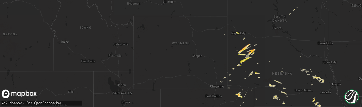 Hail map in Wyoming on June 1, 2024