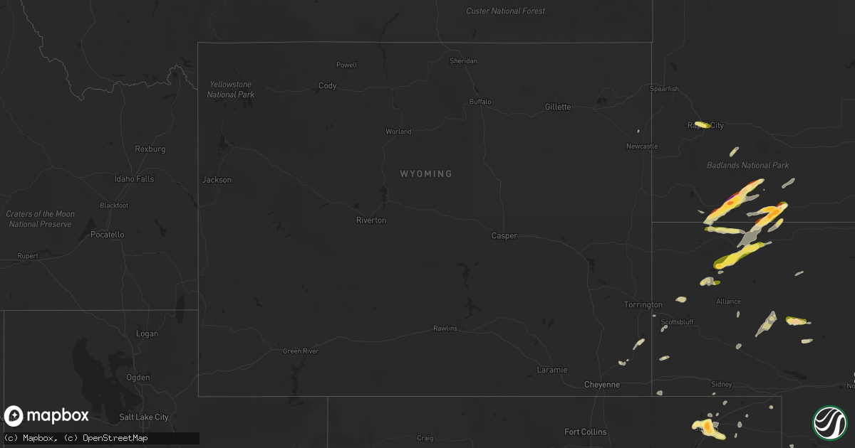 Hail map in Wyoming on June 1, 2024