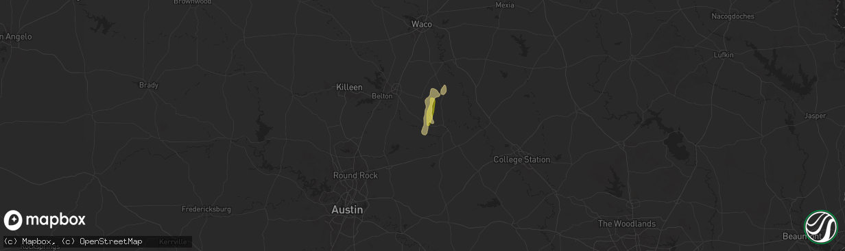 Hail map in Buckholts, TX on June 1, 2025