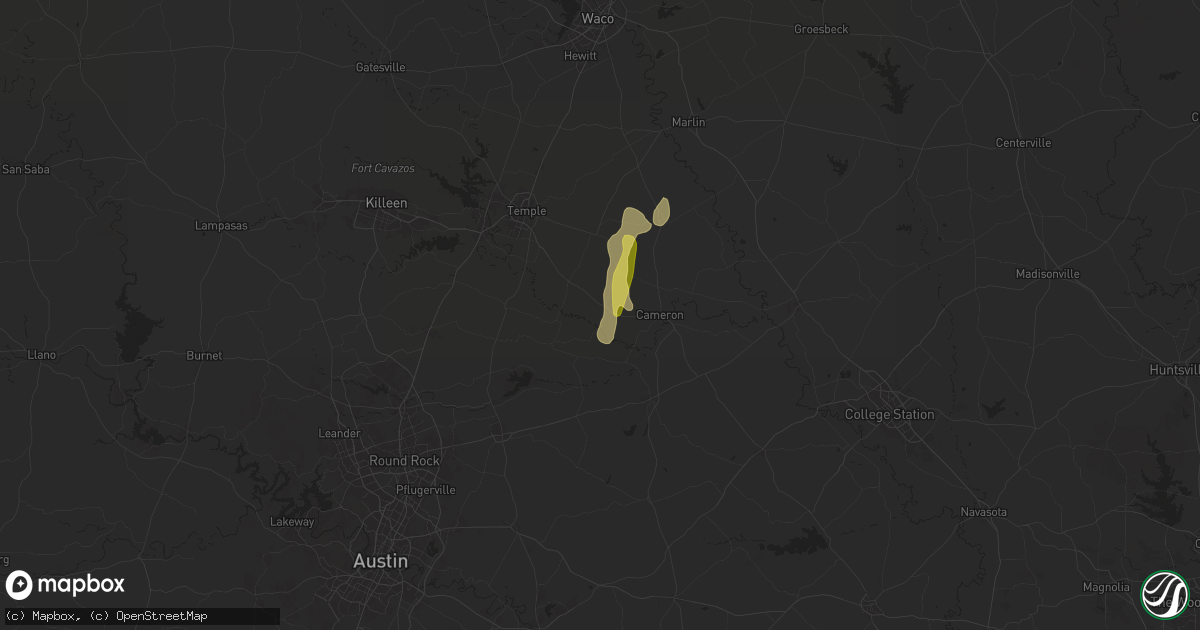 Hail map in Buckholts, TX on June 1, 2025