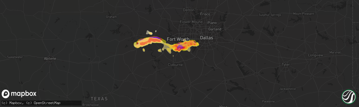 Hail map in Burleson, TX on June 1, 2025