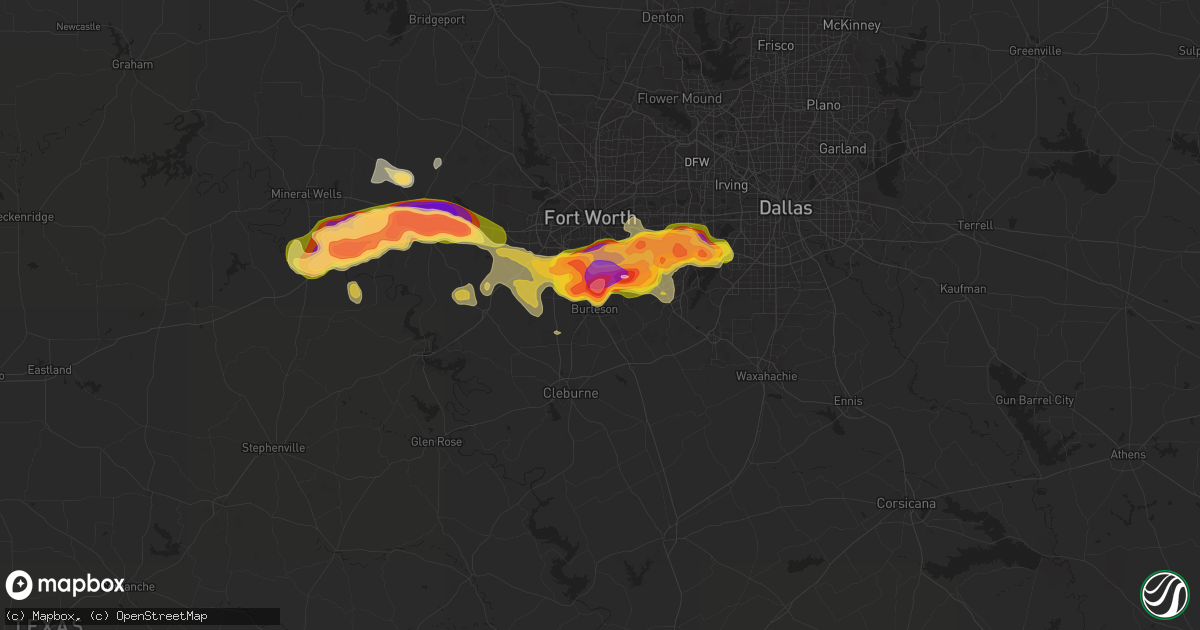 Hail map in Burleson, TX on June 1, 2025