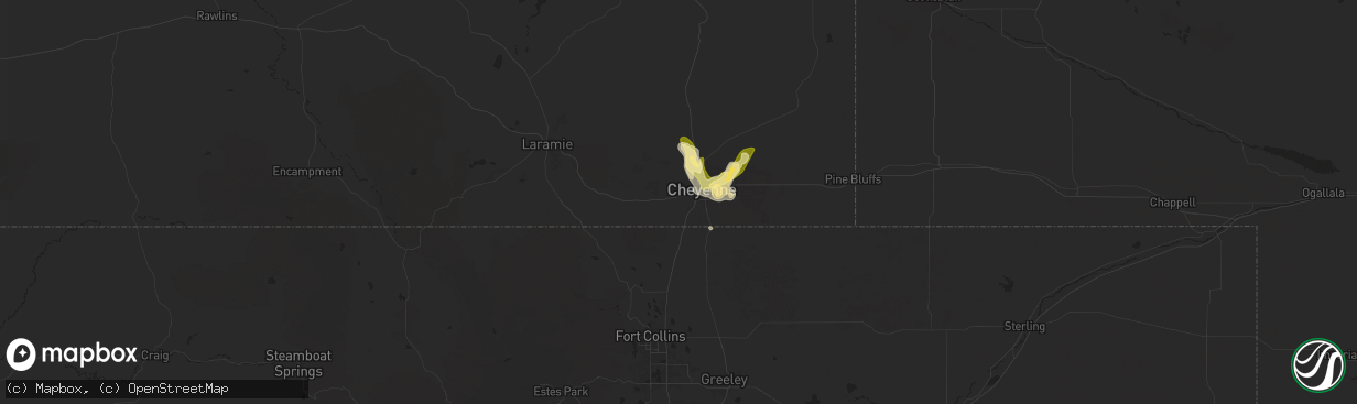 Hail map in Cheyenne, WY on June 1, 2025
