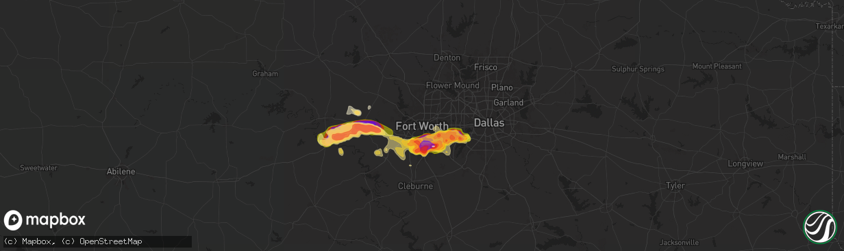 Hail map in Fort Worth, TX on June 1, 2025