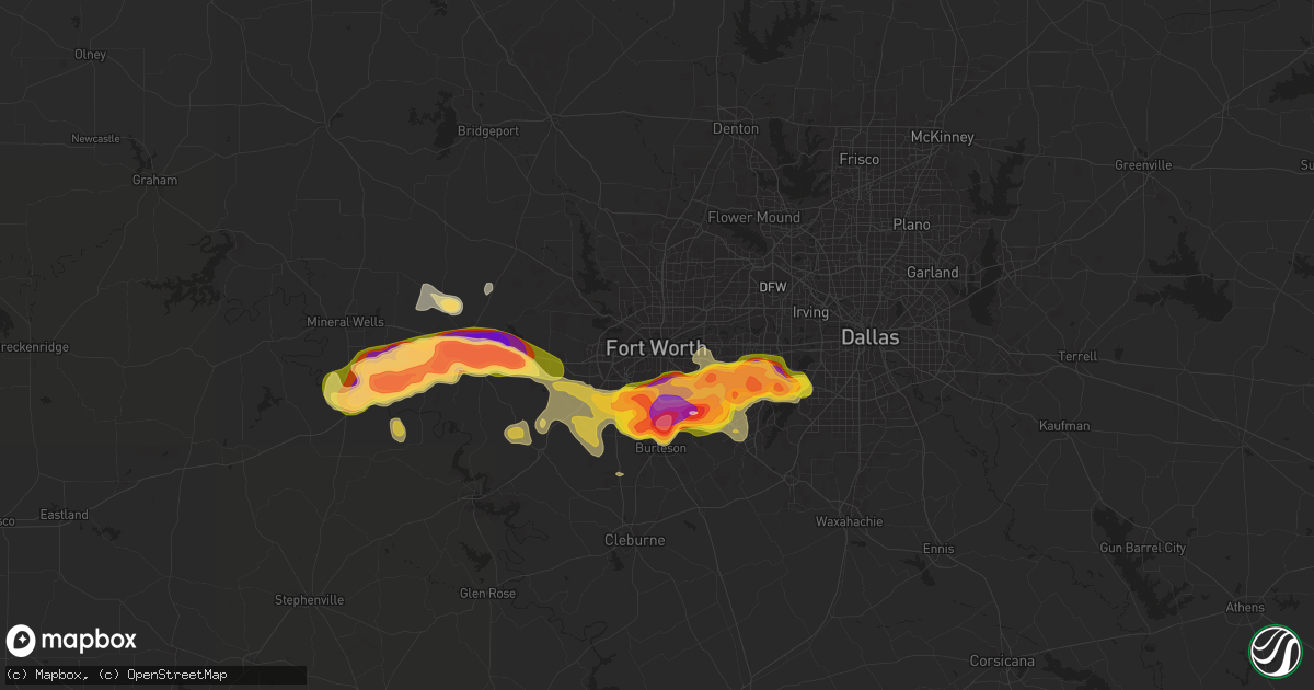 Hail map in Fort Worth, TX on June 1, 2025