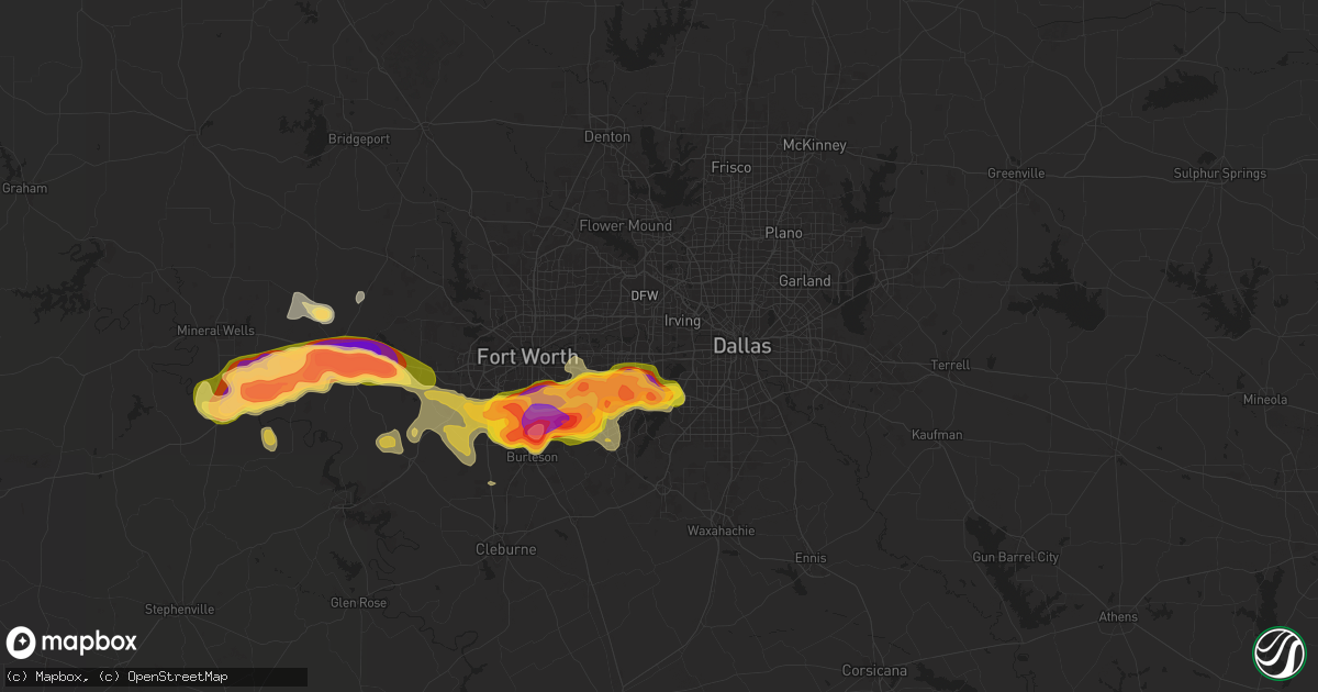 Hail map in Grand Prairie, TX on June 1, 2025