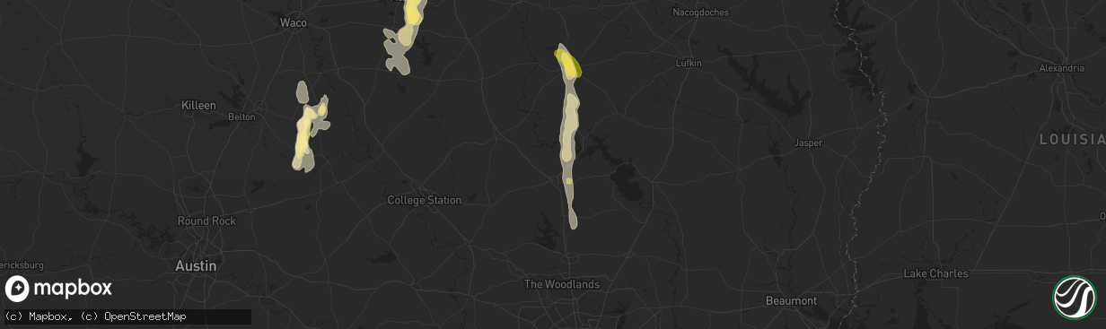 Hail map in Huntsville, TX on June 1, 2025