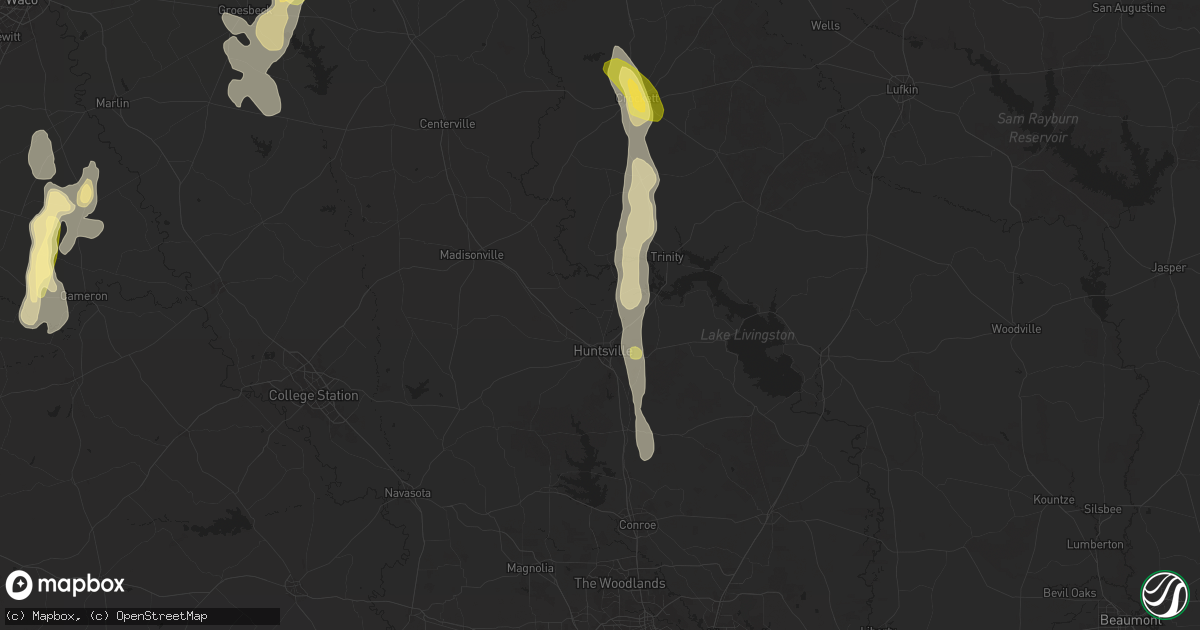 Hail map in Huntsville, TX on June 1, 2025