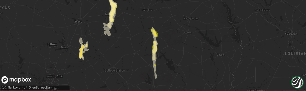 Hail map in Lovelady, TX on June 1, 2025