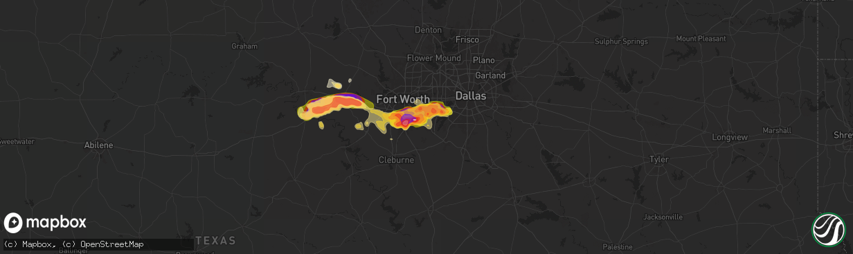 Hail map in Mansfield, TX on June 1, 2025