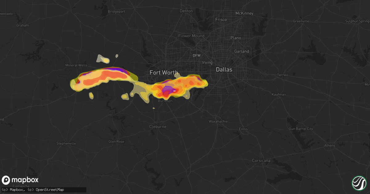 Hail map in Mansfield, TX on June 1, 2025