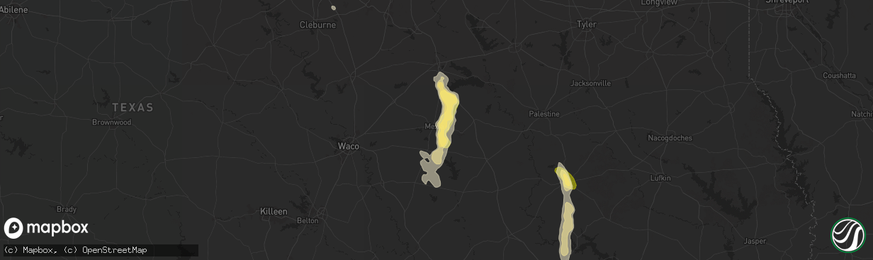 Hail map in Mexia, TX on June 1, 2025