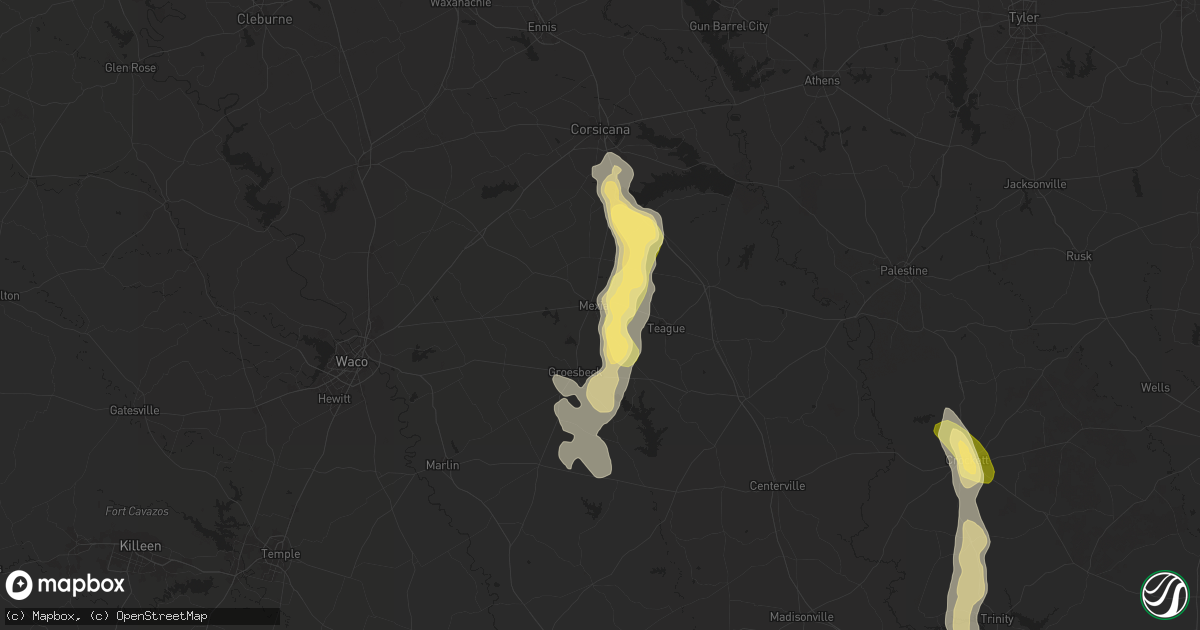 Hail map in Mexia, TX on June 1, 2025