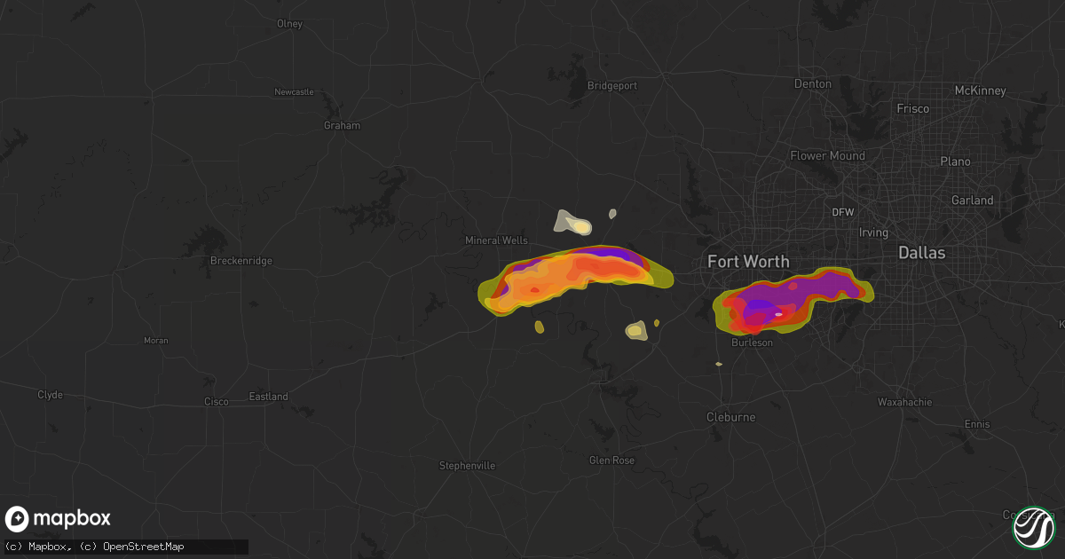 Hail map in Millsap, TX on June 1, 2025