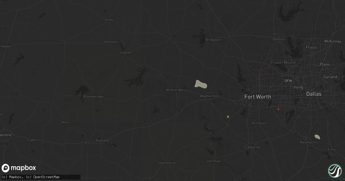 Hail map in Mineral Wells, TX on June 1, 2025