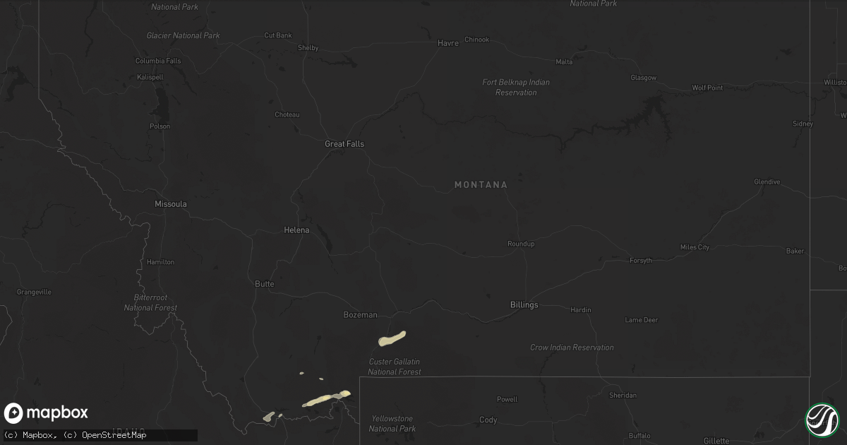 Hail map in Montana on June 1, 2025