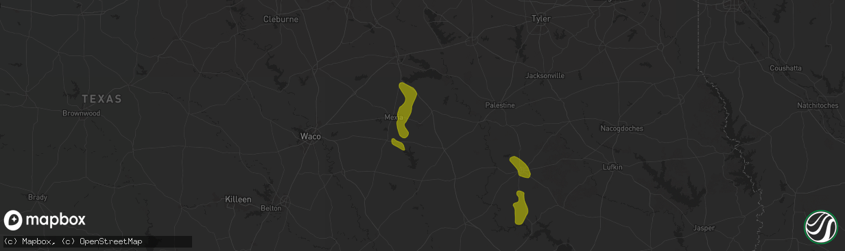 Hail map in Teague, TX on June 1, 2025