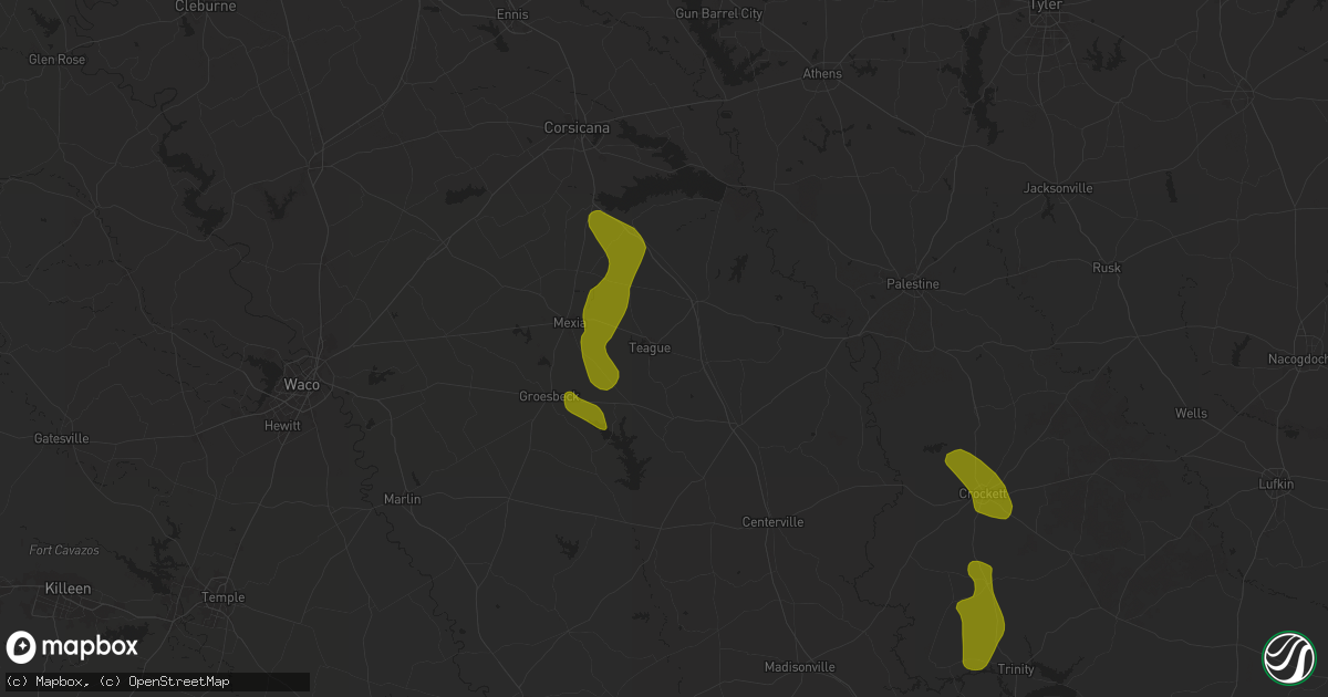 Hail map in Teague, TX on June 1, 2025