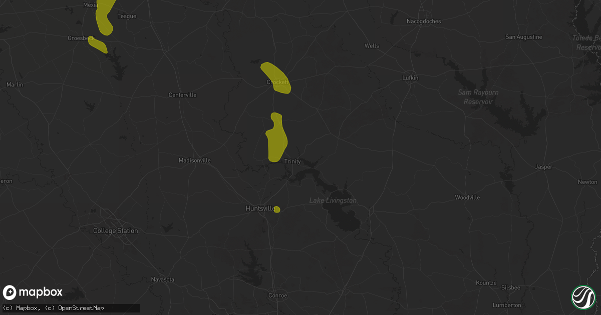 Hail map in Trinity, TX on June 1, 2025