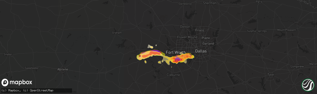 Hail map in Weatherford, TX on June 1, 2025