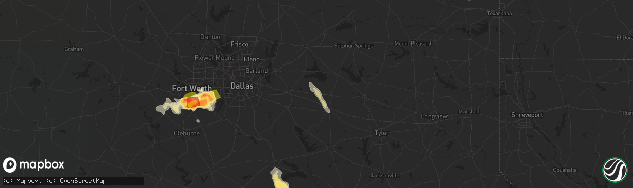 Hail map in Wills Point, TX on June 1, 2025