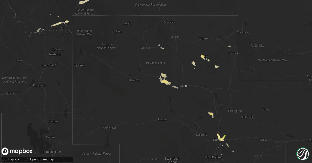 Hail map in Wyoming on June 1, 2025