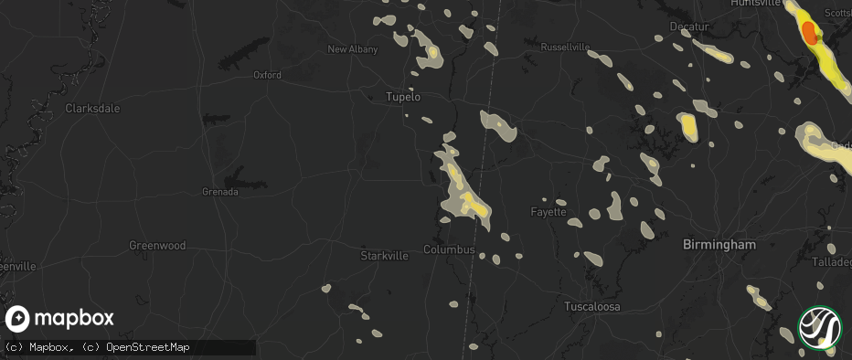 Hail map in Aberdeen, MS on June 1, 2026