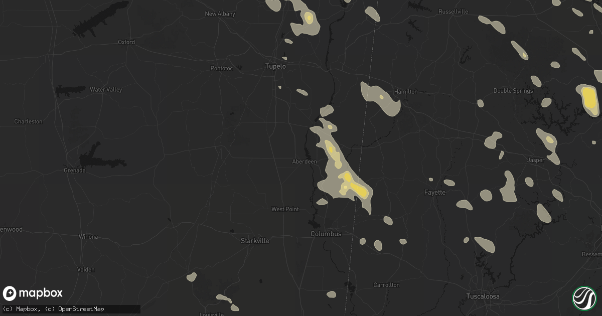 Hail map in Aberdeen, MS on June 1, 2026