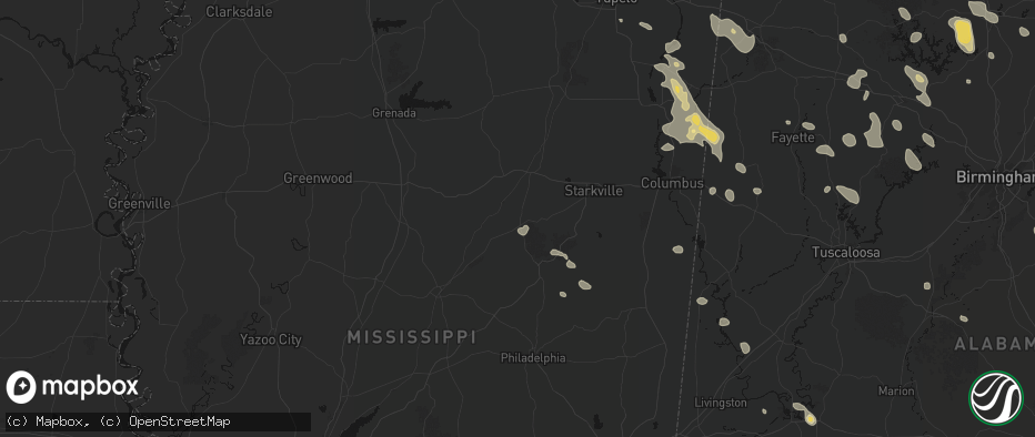Hail map in Ackerman, MS on June 1, 2026