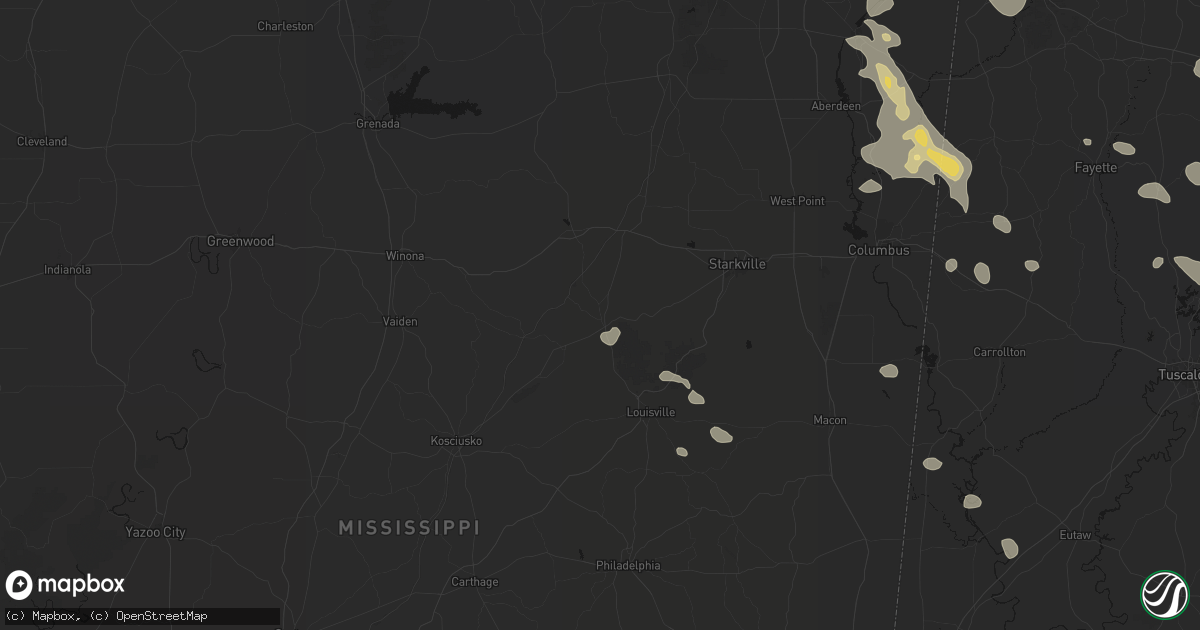 Hail map in Ackerman, MS on June 1, 2026