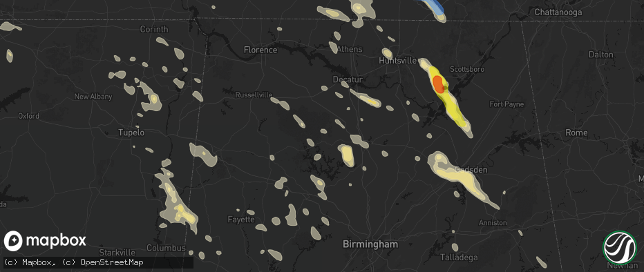 Hail map in Addison, AL on June 1, 2026