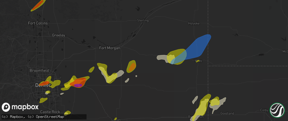 Hail map in Akron, CO on June 1, 2026
