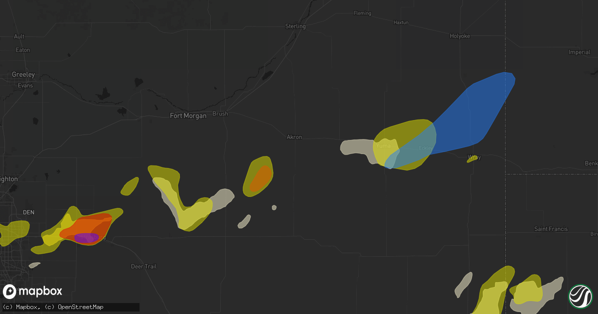 Hail map in Akron, CO on June 1, 2026